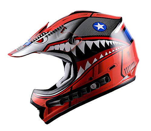Wow Youth Kids Motocross Bmx Mx Atv Dirt Bike Moutain Helmet Shark Red