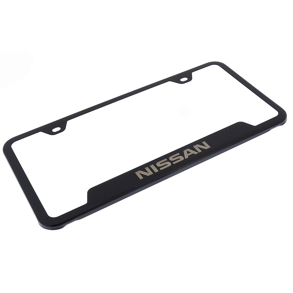 Automotive Gold Laser Etched Black Cut-Out Frame With Nissan Logo