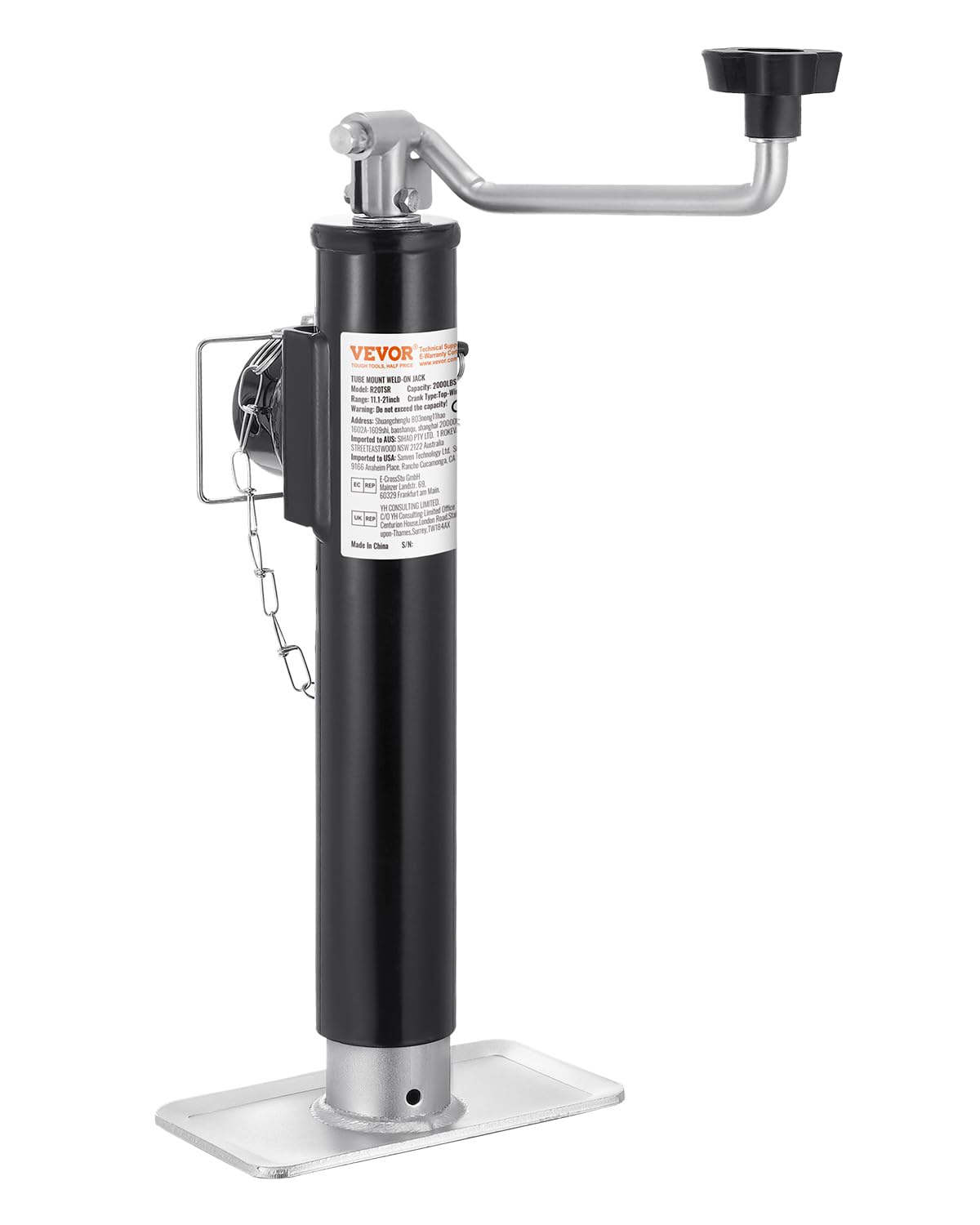 VEVOR Trailer Jack, 2000 lbs Dynamic Load Capacity, Weld-on Pipe-Mount Swivel, 10 Lift Stand With Handle for RV, Horse, Utilit