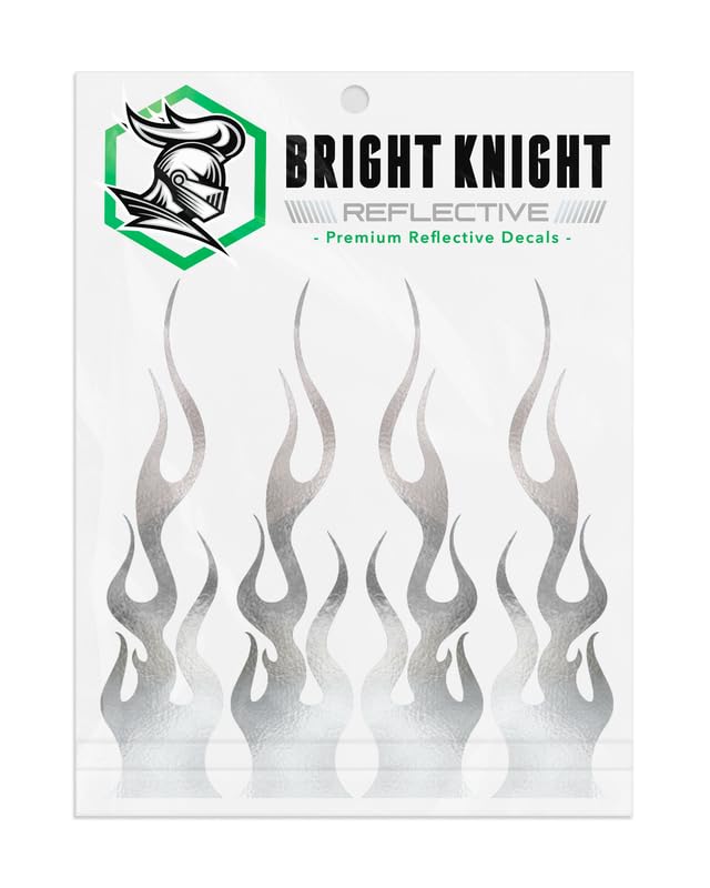 Bright Knight Reflective Flame Stickers, 4 Pcs Chrome Reflective Car Sticker Decal, Made With 3M Retro-Reflective Vinyl, Self-Ad