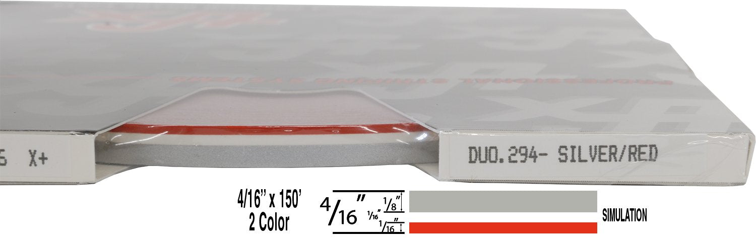 Universal Duo-Tone 0204294 - Auto Customizing 2 Color Dual Pinstripe - 4/16&quot; x 150' (1/8” Stripe, 1/16&quot; Gap, Then 1/16” Stripe) - 294-Silver Metallic/Red