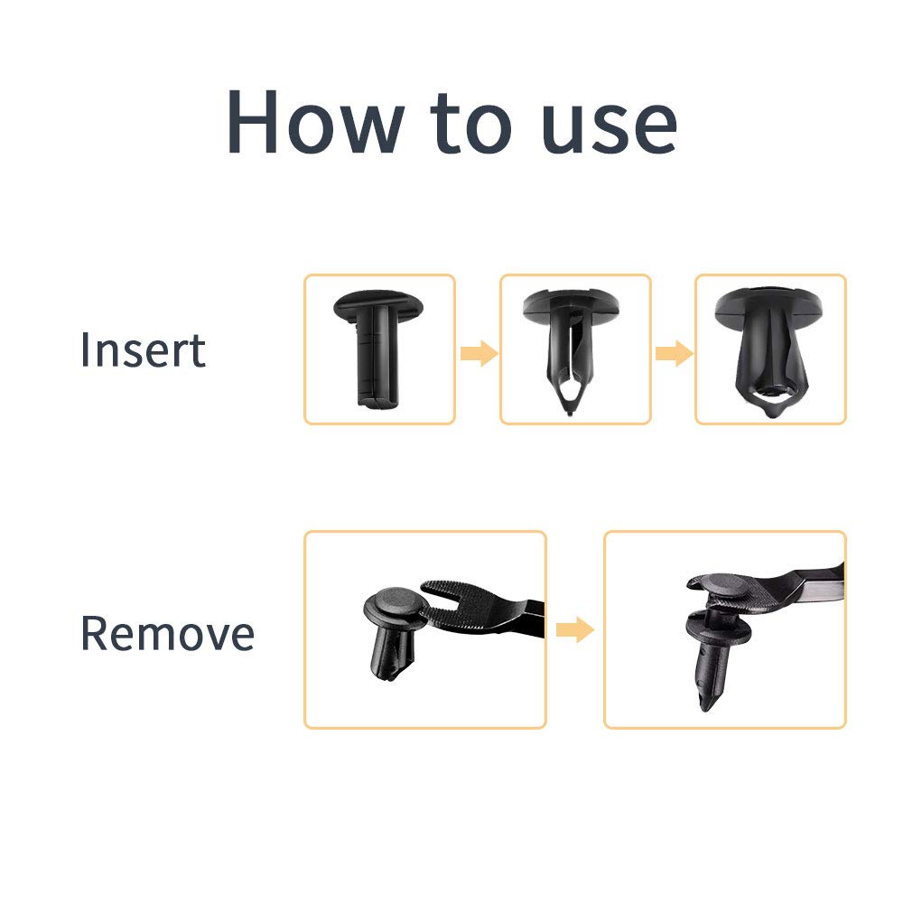 KEMIMOTO 100 PCS 8mm Plastic Push Rivets Car Clips Push-Type Nylon Bumper Fastener Rivet Expansion Screws Replacement Kit Compat