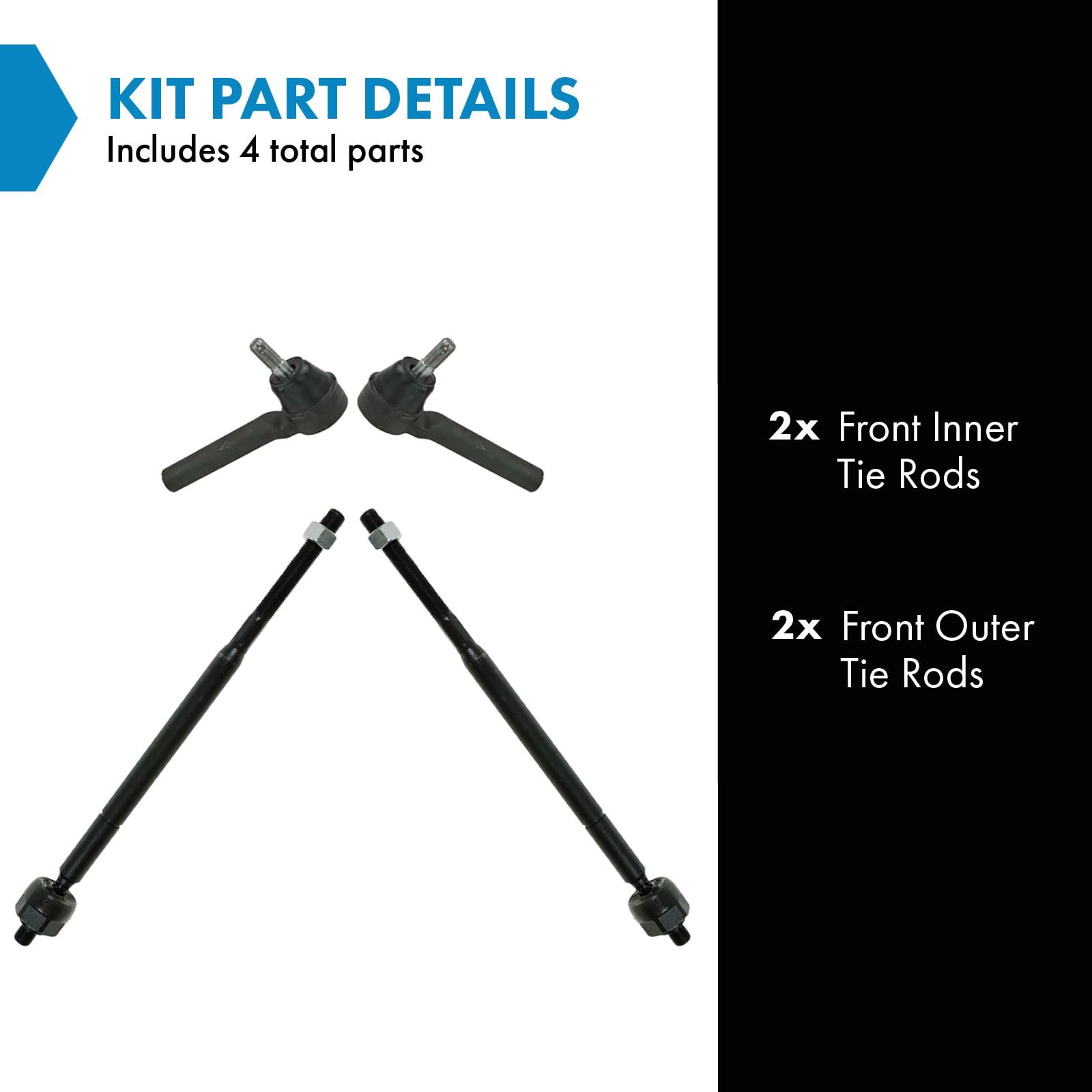 Trq Front Inner & Outer Tie Rod Set Driver & Passenger Side Inner & Outer Compatible With 2008-2010 Chrysler Town & Country Dodg