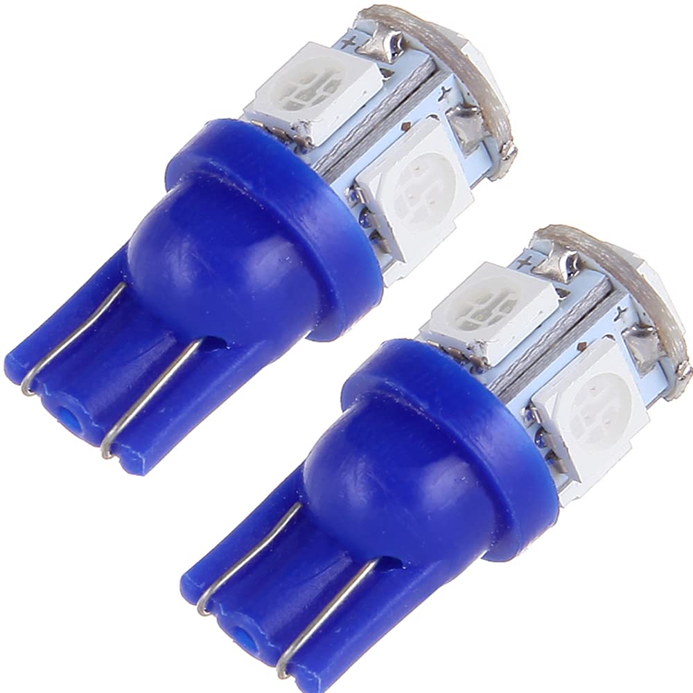 Cciyu 194 Extremely Bright Led Bulbs 5-5050-Smd Light Lamp License Plate Light Lamp Wedge T10 168 2825 W5W Blue Pack Of 2