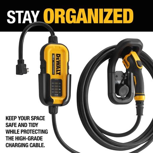 DEWALT Wall Mount Bracket for Electric Vehicle (EV) Charger, for Charging Handle and Control Box, Integrated Cable Organizer, Co