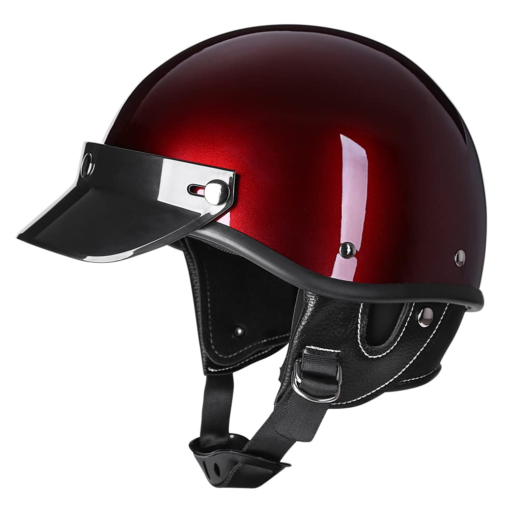 Woljay Motorcycle Retro Half Helmet Bicycle Scooter Moped Jet Motorbike Helmet DOT Certified (X-Large, Red)