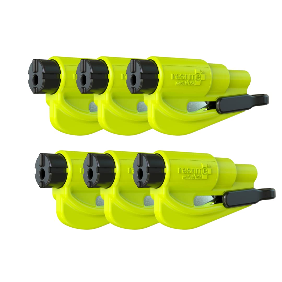 resqme Pack of 6 The Original Emergency Keychain Car Escape Tool, 2-in-1 Seatbelt Cutter and Window Breaker, Made in USA, Yellow