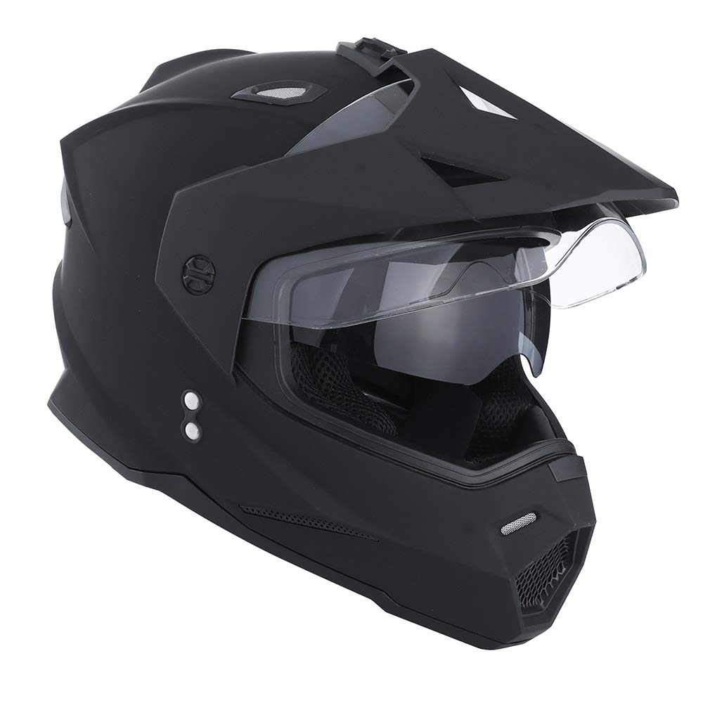 1Storm Dual Sport Motorcycle Helmet HF802, XL, Dual Matt Black, Full Face, Plastic, Off Road, Dual Visor
