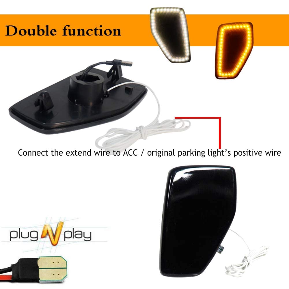 Kenrtir Smoked Lens Dual Color Amber/White Led Lamps Front Fender Side Marker Light For 2006-2010 Hummer H3