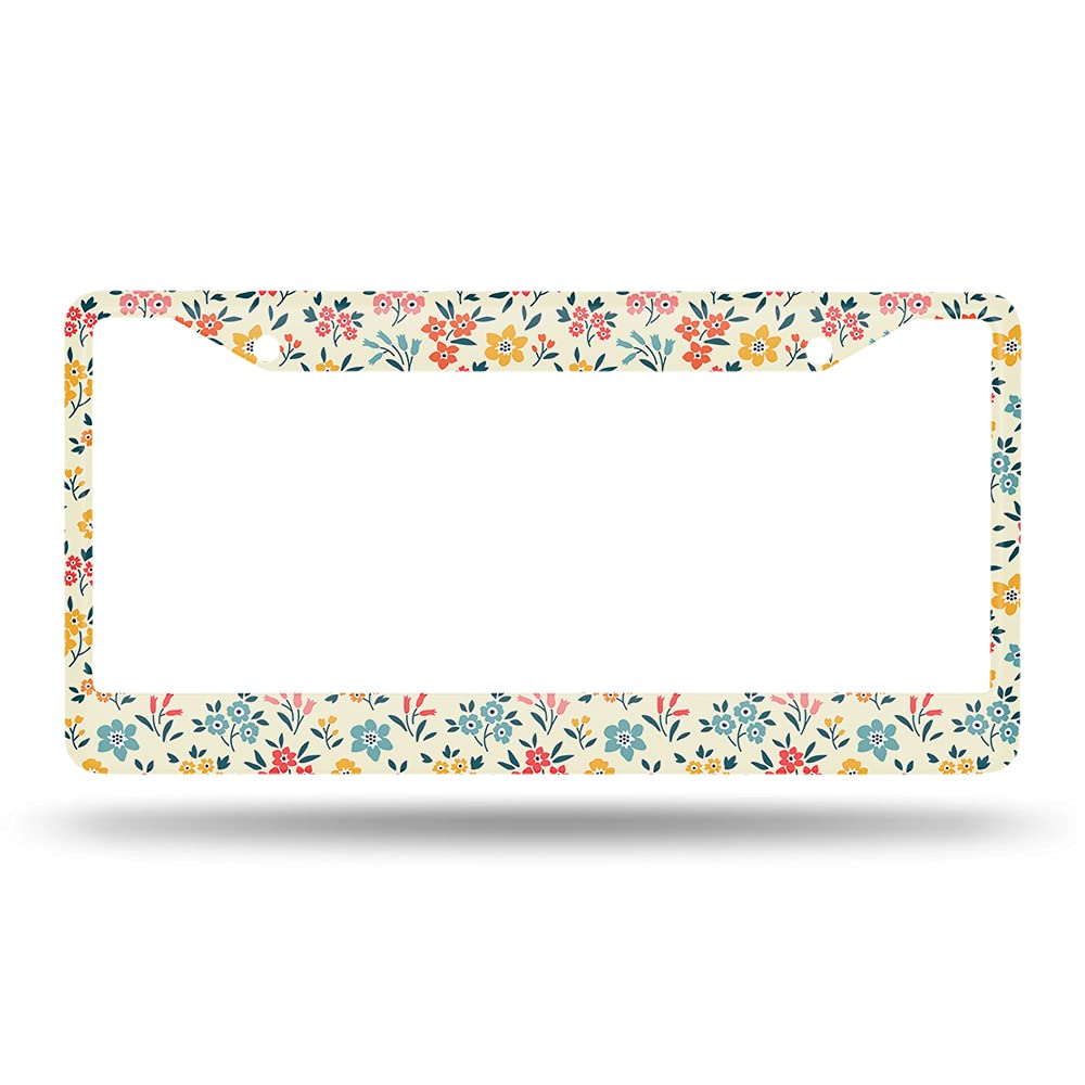 Beabes Pretty Floral Pattern Unique Retro Flower Novelty Folk License Plate Cover Car Tag Holder Metal License Plate Frame For U