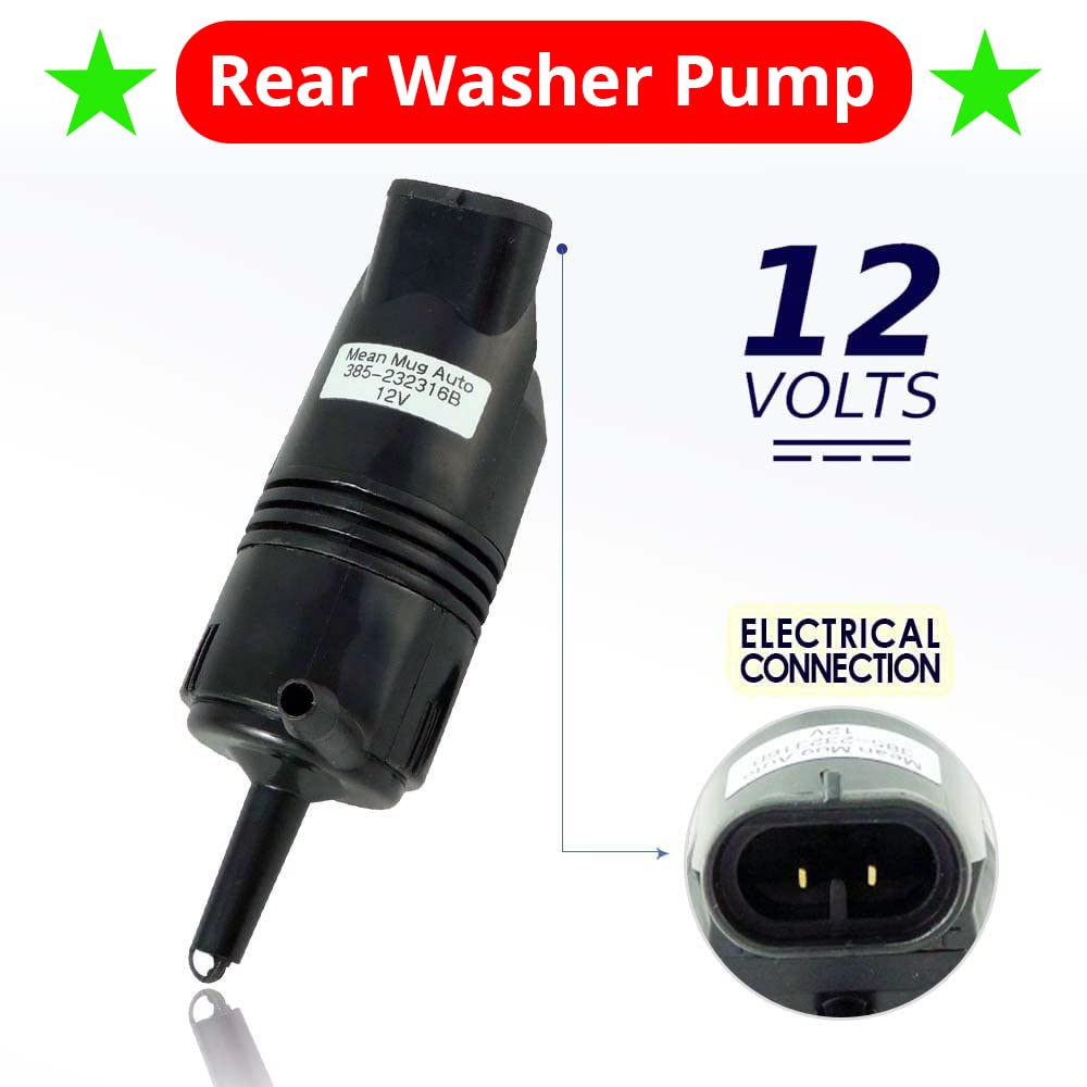 Mean Mug Auto 385-232316B Windshield Washer Pump (Rear) W/Grommet - Compatible With Chevrolet (Chevy), Buick, Gmc, Cadillac, Pontiac - Replaces Oem #: 89001126, 22127573, 22087136, 22054177
