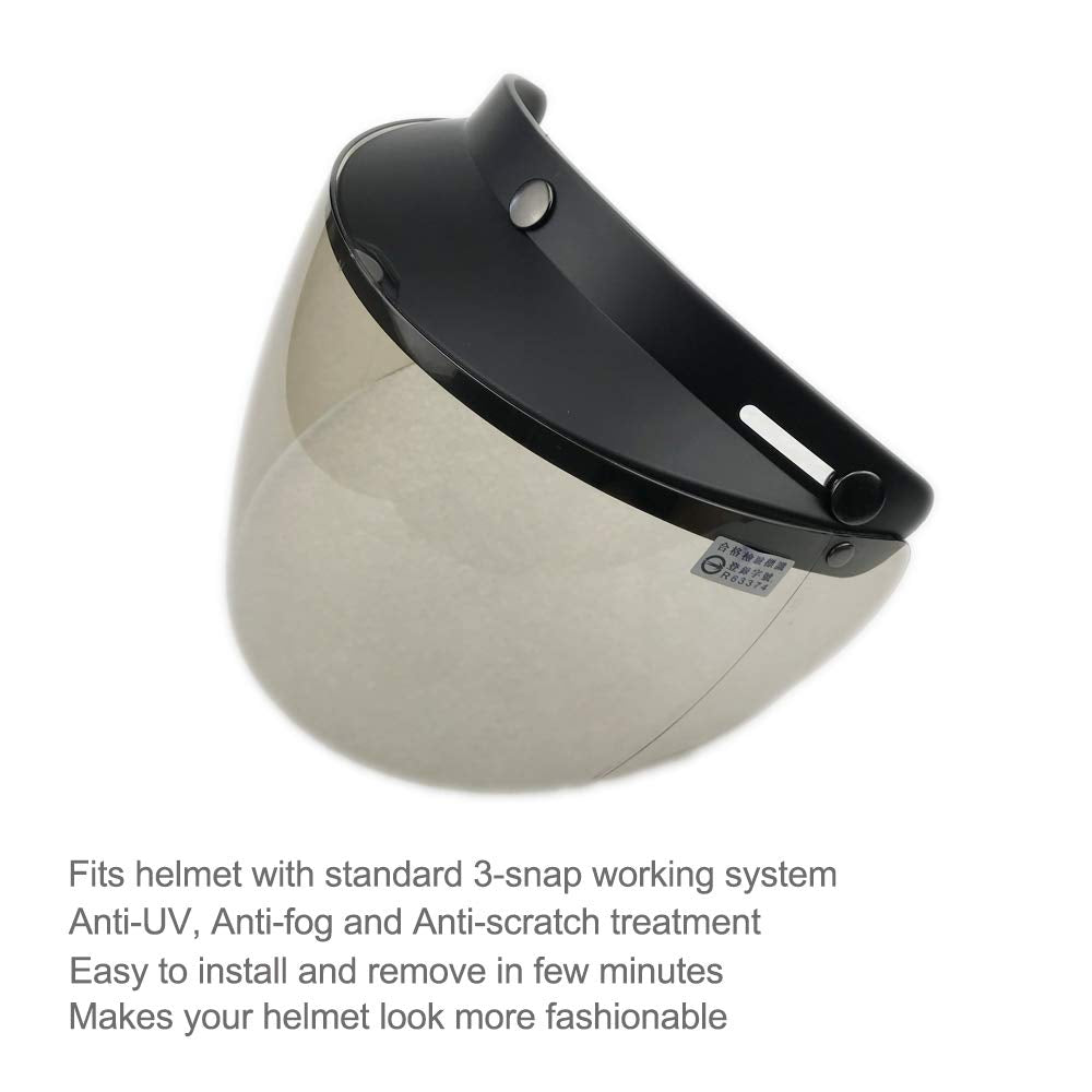 Wancar Retro Universal Standard 3-Snap Open Face Motorcycle Helmets Flip Up Face Visor Wind Shield Lens(Light Smoke)