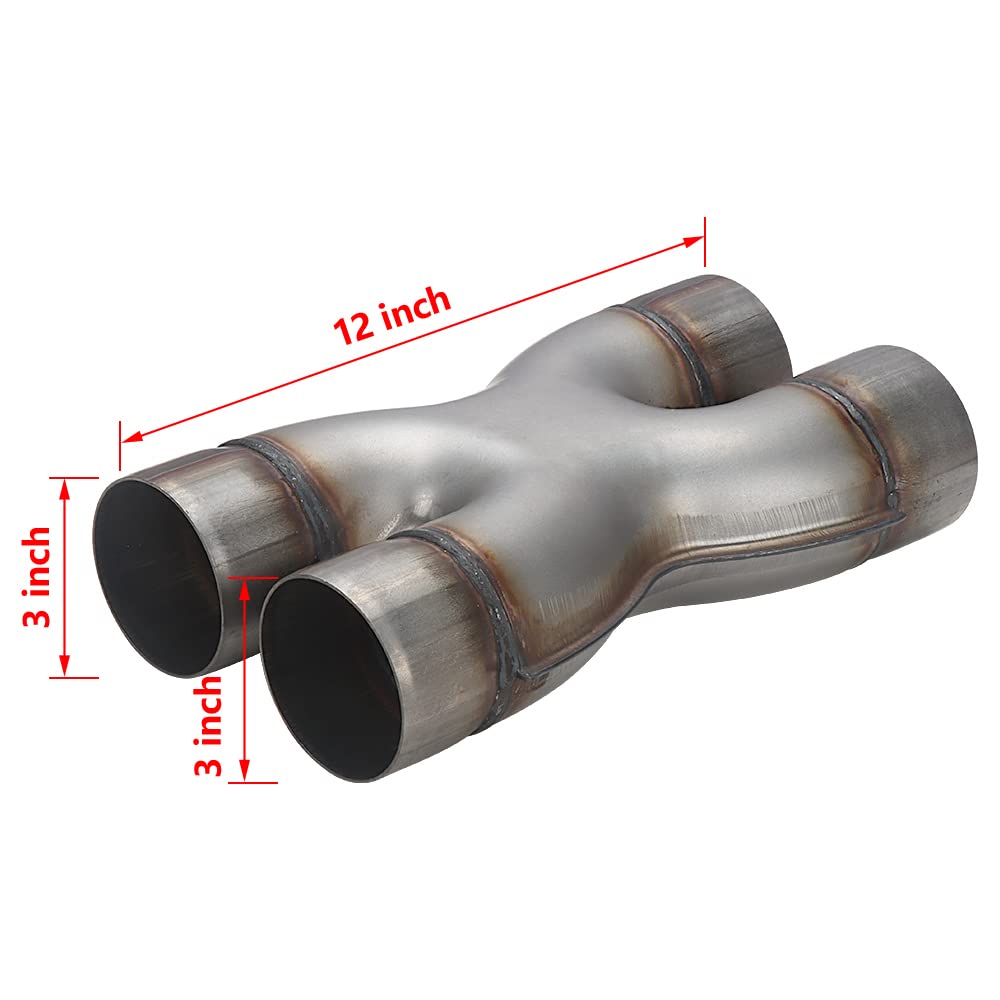 A-Karck Exhaust X Pipe Dual 3'' Inlet, 12'' Long Dual 3'' Outlet Stainless Steel X Pipe For Smoother Exhaust (Wide-Body)