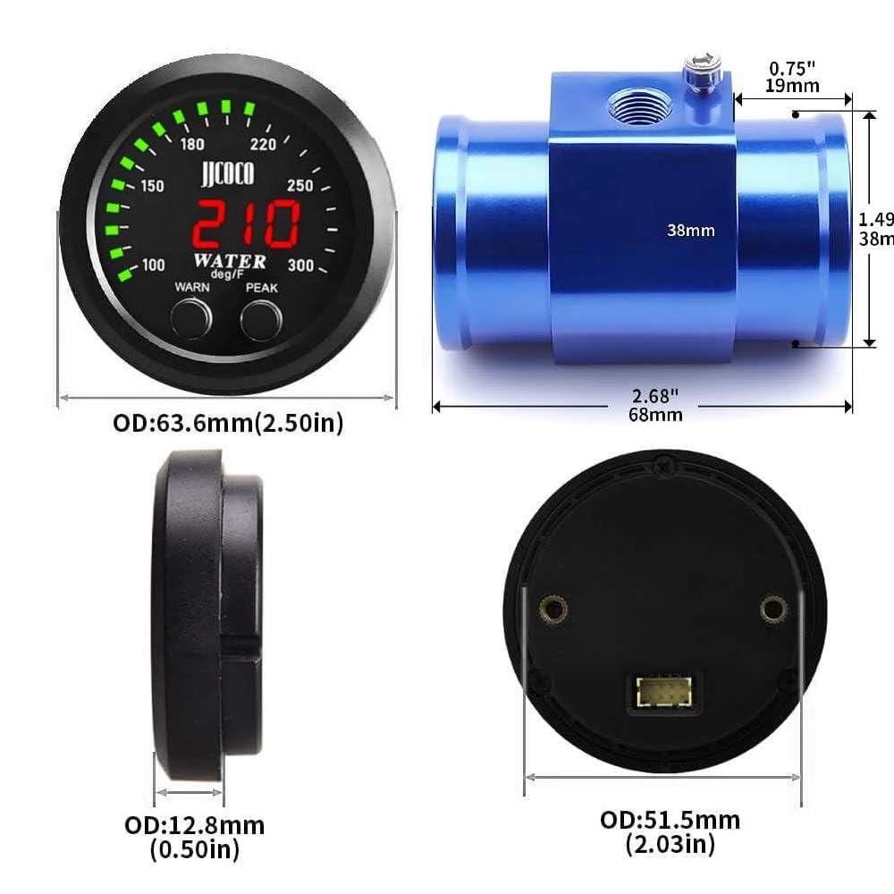 ZHSYMX Universal 52mm Water Temperature Gauge 100-300F(38-150C) Electronic Green Digital LED DC12V/24V for Car Automotive with J