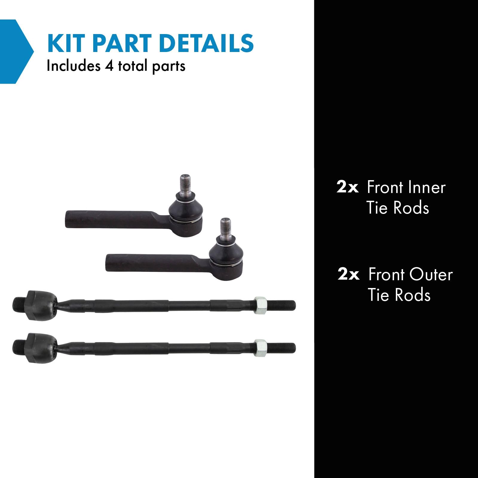 Trq Front Inner And Outer Tie Rod Set Compatible With 2006-2007 Subaru B9 Tribeca 2008-2014 Impreza Tribeca 2016-2019 Wrx Sti