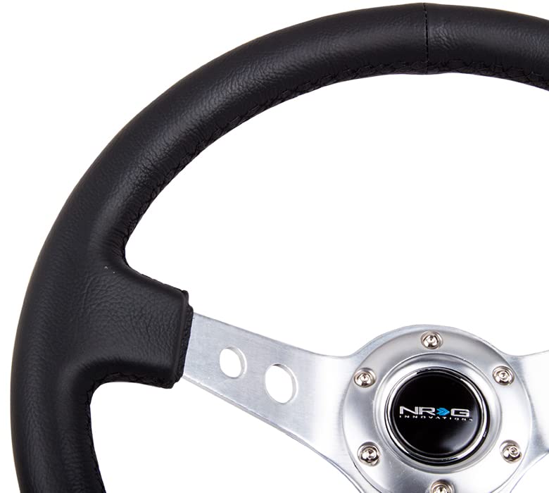 NRG Innovations NRG-RST-006SL Reinforced Steering Wheel 350mm Sport Steering Wheel (3'' Deep), Silver Spoke with Round Holes, Bl