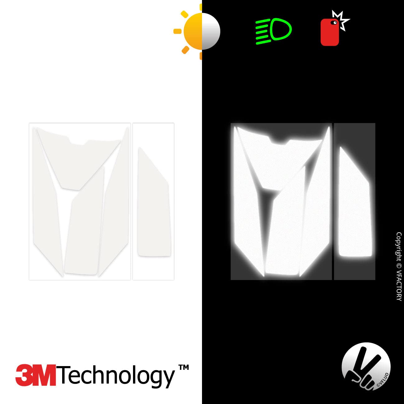 Vfluo - Kit Of Reflective Stickers - Shoei Neotecii™ Motorcycle Helmet - Approved Stripes Fr - 3M™ Technology - High Visibility & Strength - Discreet & Design - Maximum Grip