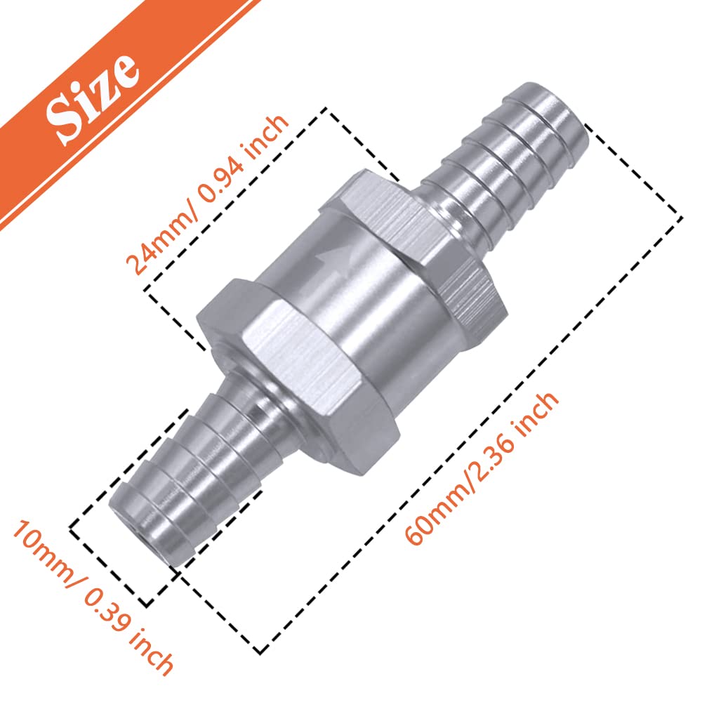 Mesee 2-Pack 3/8'' 10Mm Fuel Non Return One Way Check Valve For Fuel Line Oil Petrol Diesel Water Aluminium Silve