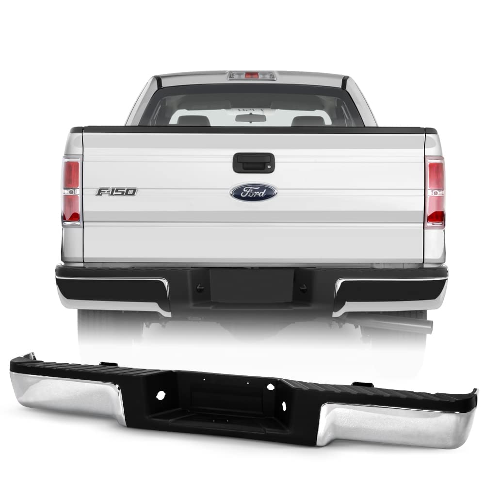 Acanii - For 2009-2014 Ford F150 Pickup Styleside Bed W/O Sensor & Hitch Hole Chrome Steel Complete Rear Bumper Assembly