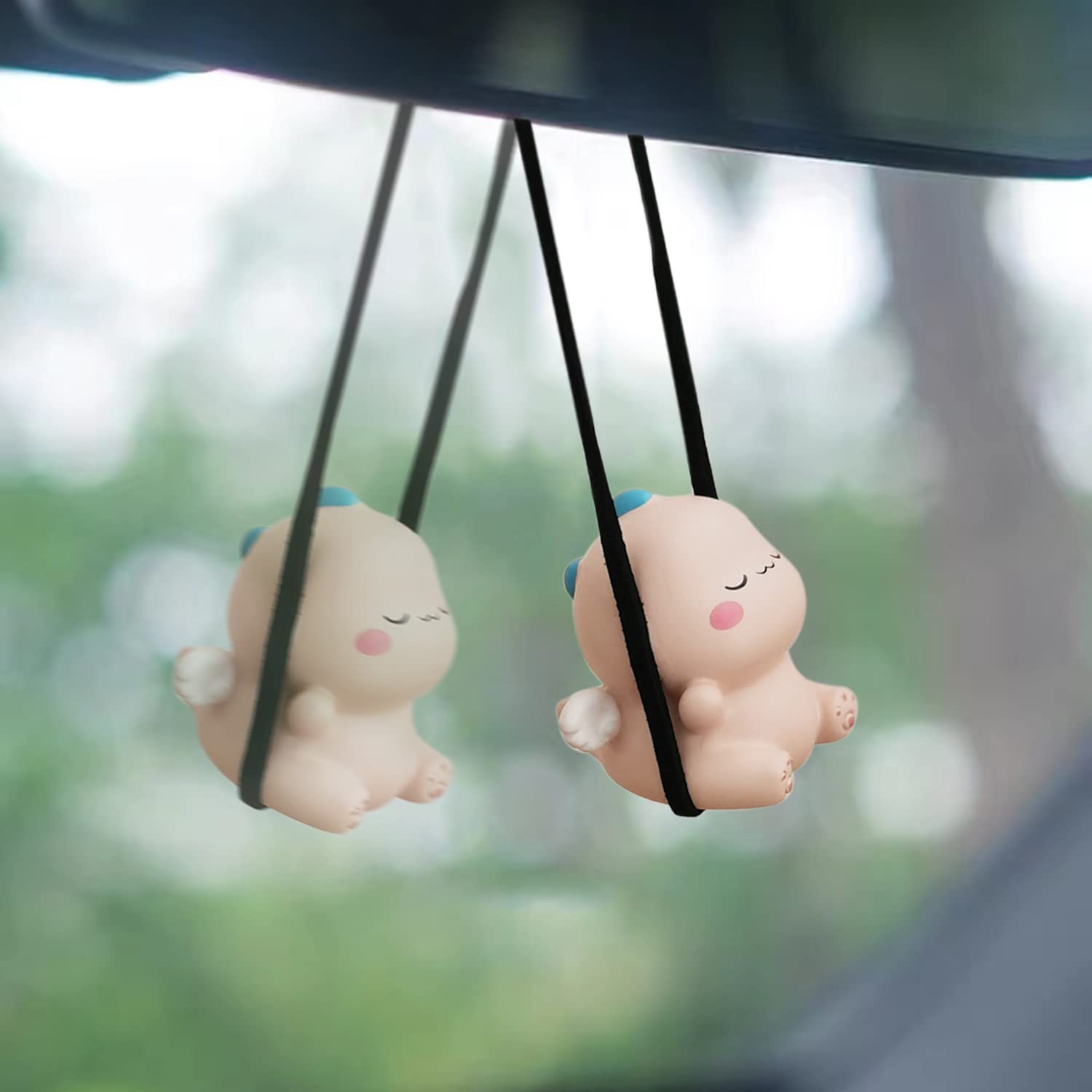 Swinging Dinosaur Car Hanging Ornament For Rear View Mirror, Cute Car Decor Accessories Interior, Car Pendant Dinosaur Hanging Swing(Light Yellow)