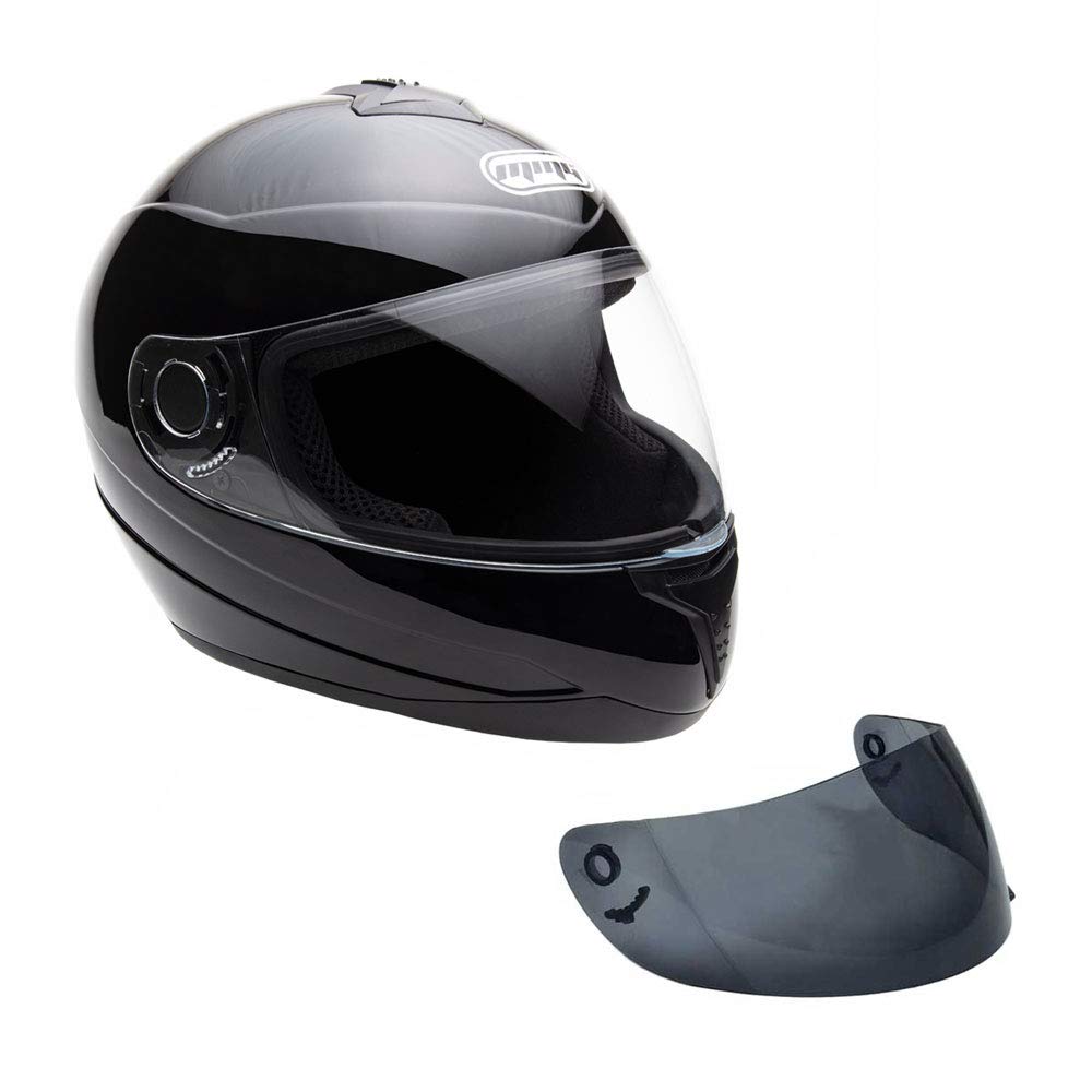MMG Motorcycle Full Face Helmet DOT Street Legal Comes with Clear Shield and Spare Smoked Shield (MGAH26) (Shiny Black, X-Large)