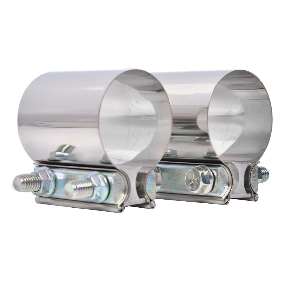 Elifecenter 2.5 inch Exhaust Clamps, 2 1/2 Inch Exhaust Lap Joint Butt Clamps, T304 Stainless Steel Band Clamp w/High Grade Bolt