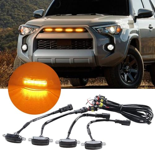 Autobizarre Set Of 4 Pcs Amber/Yellow/Orange Raptor Style Car Front Grill Drl Daytime Running Led Lights Emergency Warning Offr