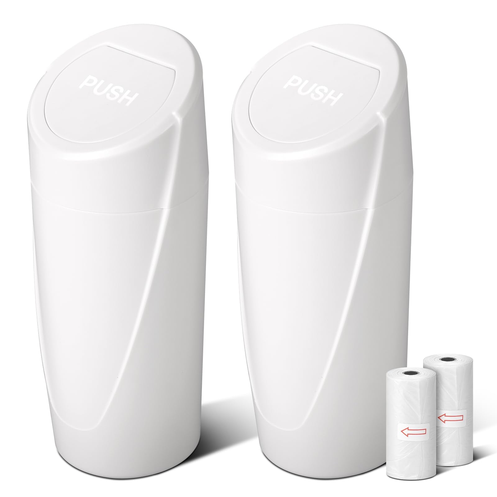 Car Trash Can Bin With Lid - 2 Packs Car Garbage Can Cup Holder - White Mini Leakproof Vehicle Trash Garbage Can Bin With 40Pcs 