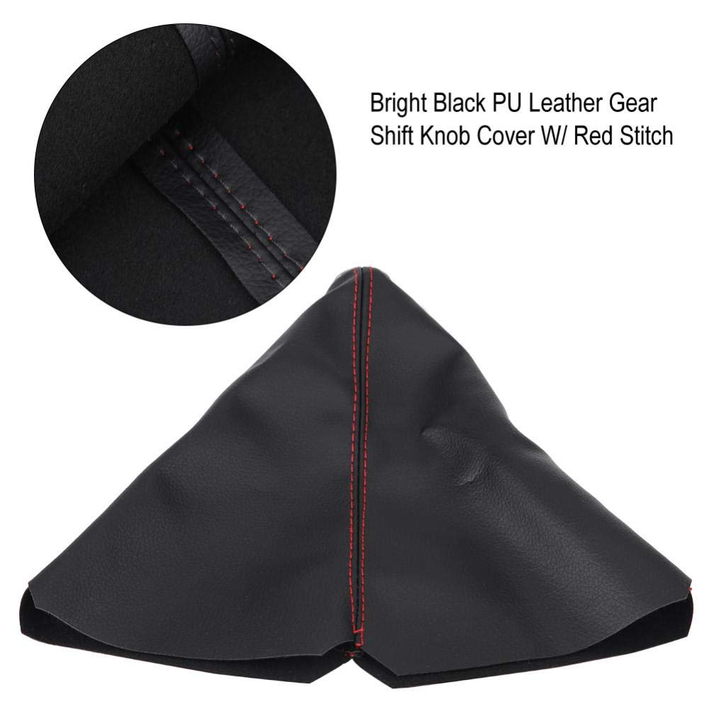 Shifter Boot Universal, Pu Leather Shift Boot Retainer Stick Shift Sleeve Gear Shifter Boot Gear Gaiter Cover Black Bright Red Stitch