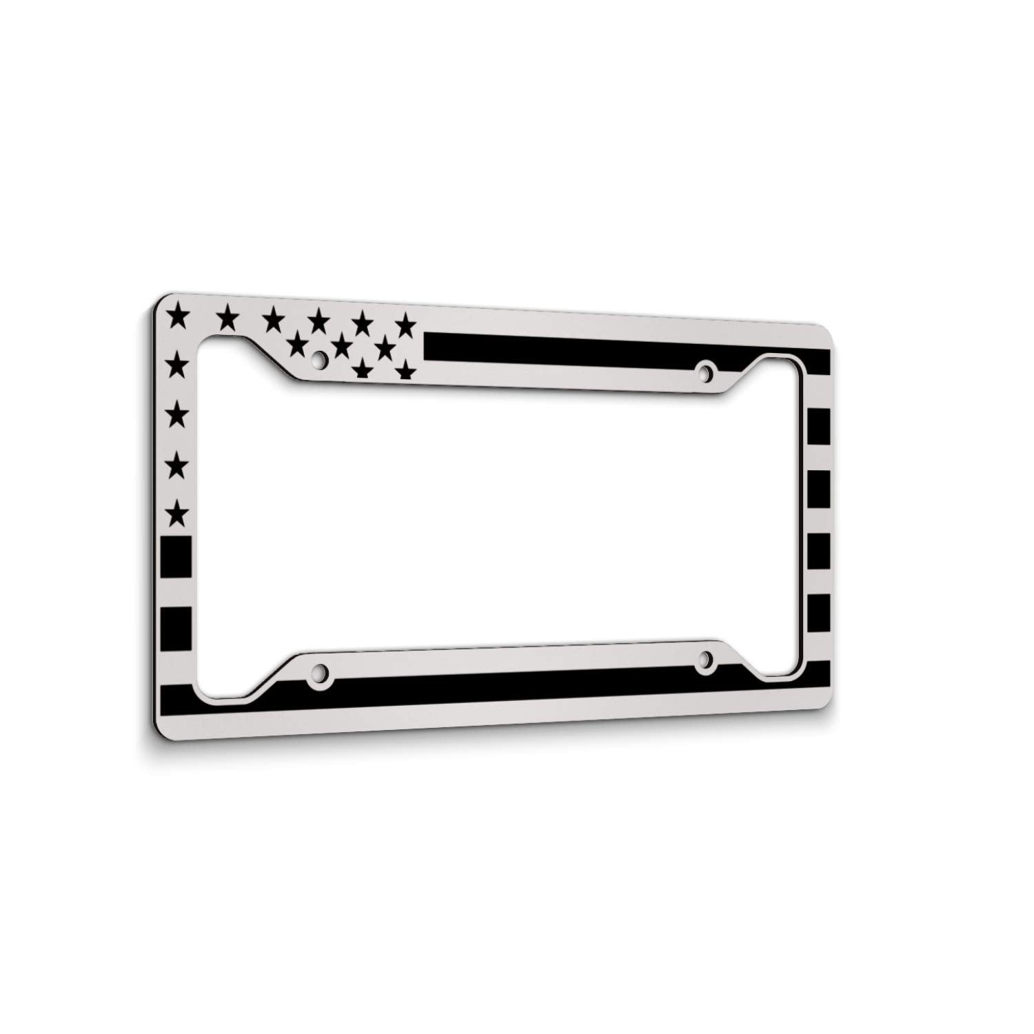 Jass Graphix American Flag License Plate Frame - Black On White - Tactical- Car Tag Frame