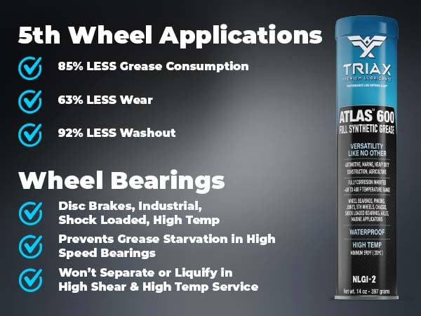 Triax Atlas 600 - Full Synthetic Grease - Ultra Duty - All 5Th Wheel, Bearings, Joints, Pivots, Bolts - Super Adhesive - Marine - Wide Temp Range -40 F To 450 F - 14 Ounce Cartridge (30 Tube Pack)