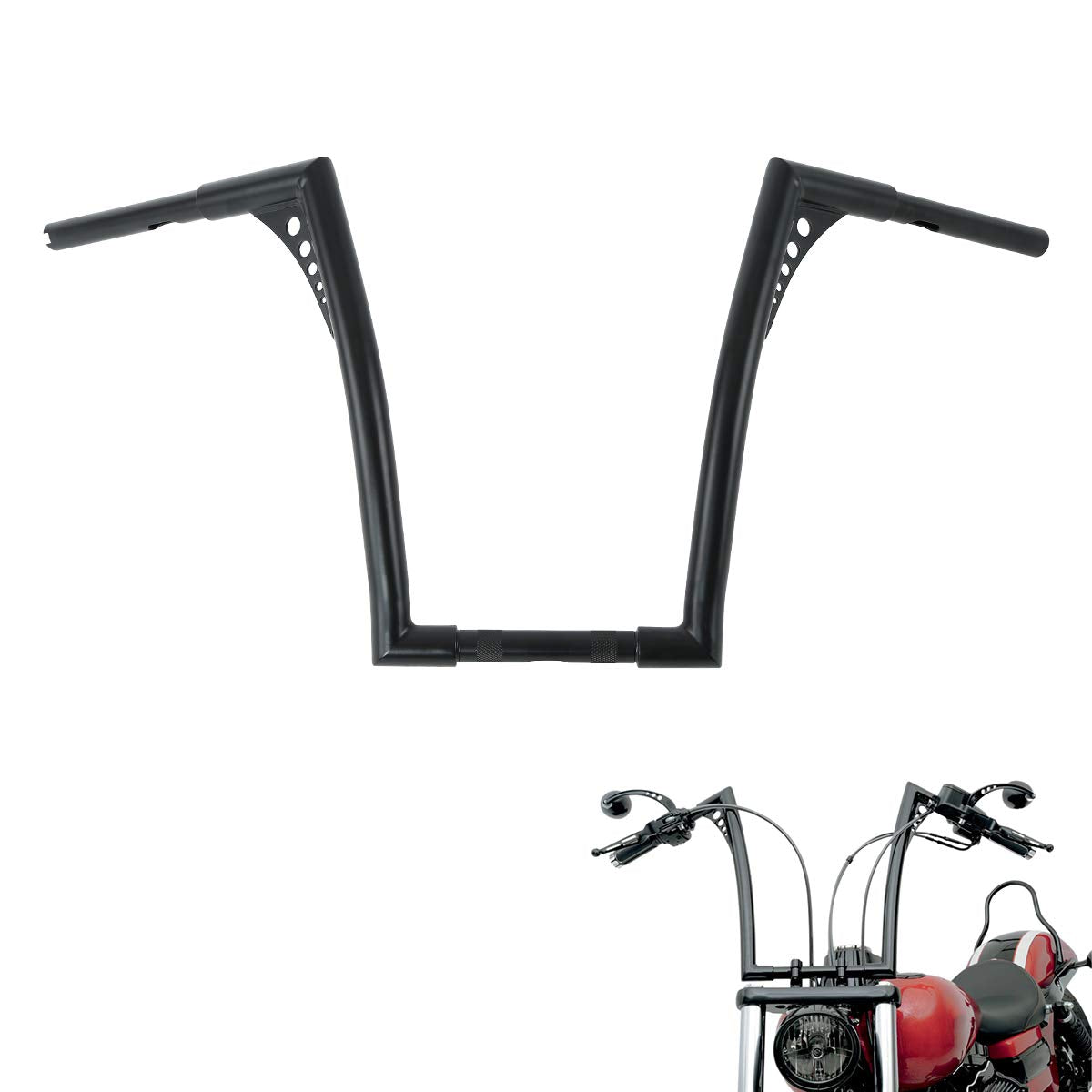 Xfmt Motorcycle Black 16'' Rise Ape Hangers Bar 1-1/4'' Batwing Handlebar For Harley Sportster Xl Softail Dyna Road King