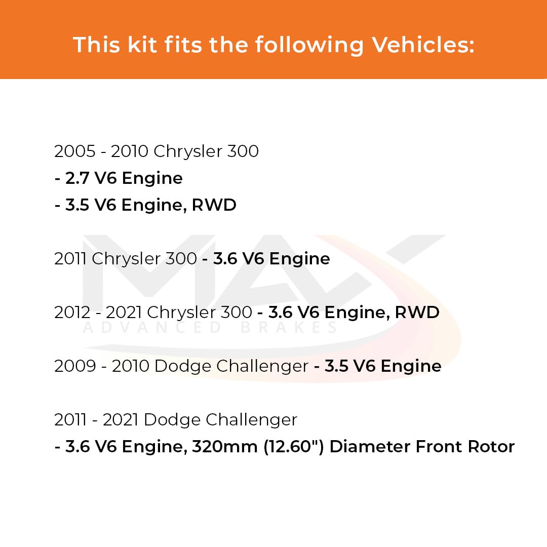 Max Advanced Brakes Front Brake Kit For 2006-2021 Dodge Charger Challenger Chrysler 300 V6 W/12.60' Front Rotor Replacement Premium Oe Disc Brake Rotors And Ceramic Brake Pads