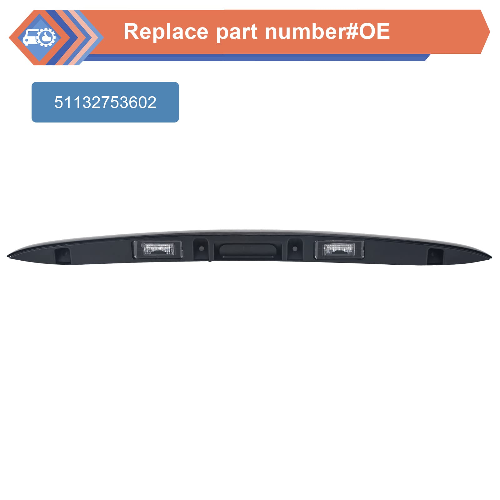 Black Rear Trunk Hatch Handle With Lamp, Tailgate Trim Lid Trunk Liftgate Pull Handle Compatible With BMW Mini Vehicle 2005-2015