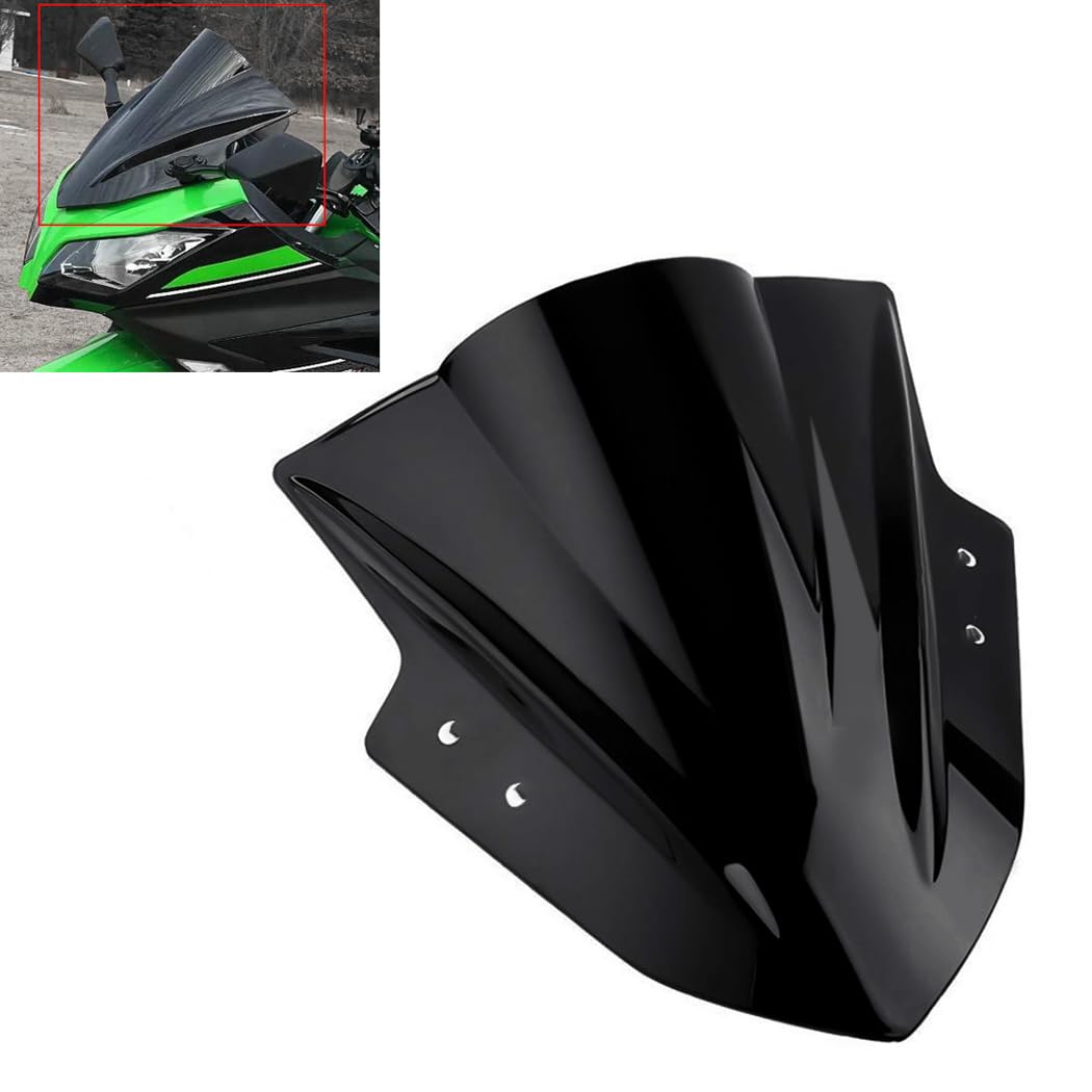 Amazicha Windscreen Windshield fit for Kawasaki Ninja 300 EX300R EX300 2013 2014 2015 2016 2017 (Black) Double Bubble Wind Defle