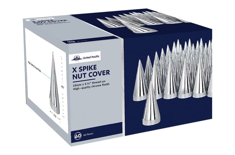 United Pacific 10780Cb - Wheel Lug Nut Cover Set - 33Mm X 4.25&quot; Chrome Plastic X Spike Nut Cover - Thread-On (60 Pack)