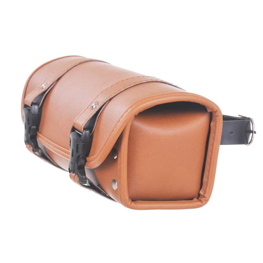 Motorcycle Tool Bag, Universal Motorcycle Handlebar Bag, Motorcycle Fork Bag Pu Leather Brown Roll Saddlebags, Waterproof Sissyb