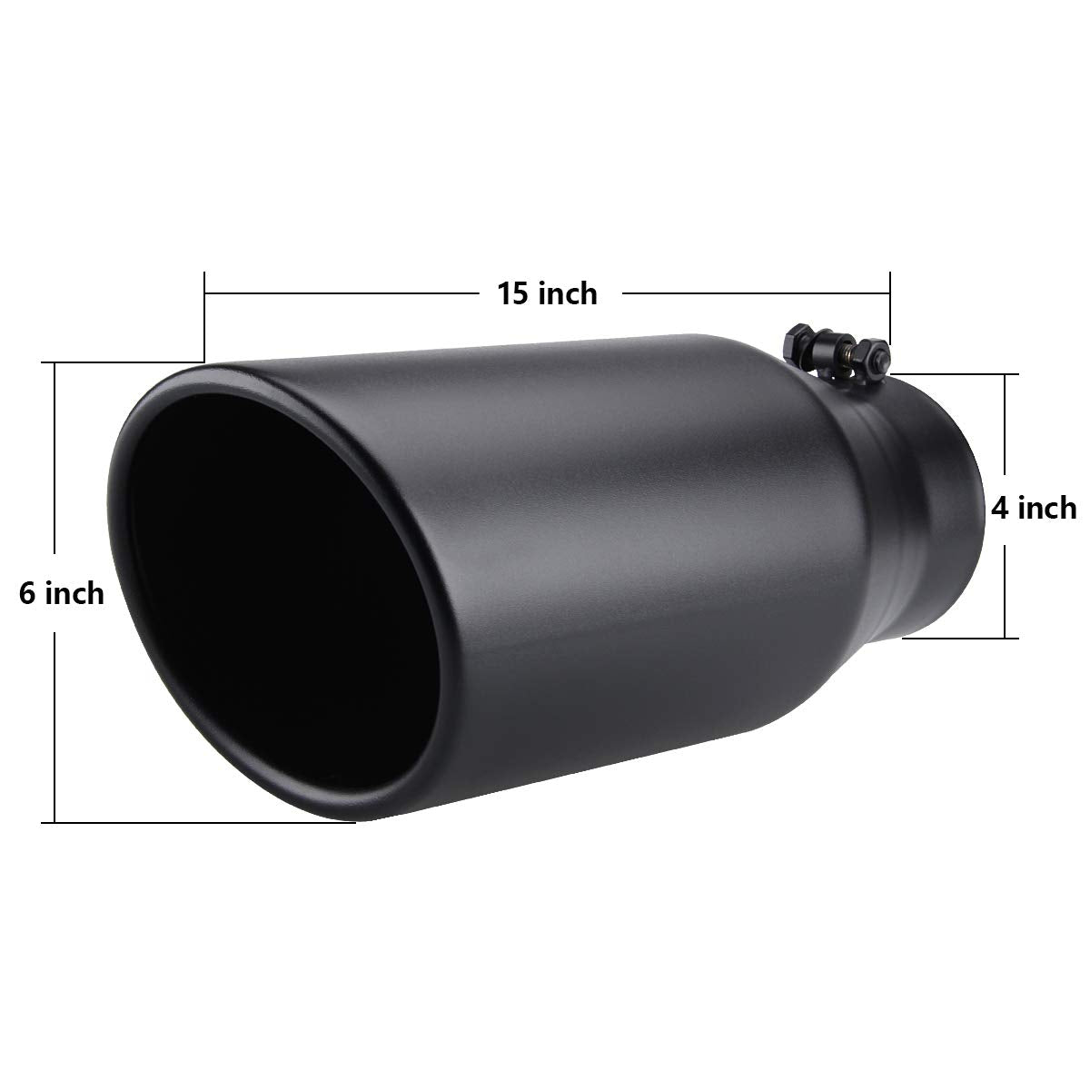 Lcgp Bolt On Diesel Exhaust Tip 4'', 6'' Outlet 15'' Long Truck Tip, Rolled Angle Cut, Black Powder Coated