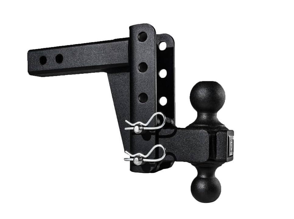 Bulletproof Hitches - 2.0' Adjustable Medium Duty Trailer Hitch (14,000 Lb. Rating) - 4' Drop/Rise Trailer Hitch With 2' & 2-5/16' Dual Ball - Powder Coat, Box Steel, Corrosion-Resistant