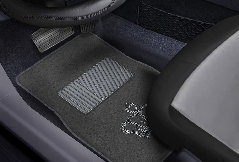 Carscover King Crown Crystal Diamond Bling Rhinestone Studded Carpet Car Suv Truck Floor Mats 4 Pcs - Charcoal