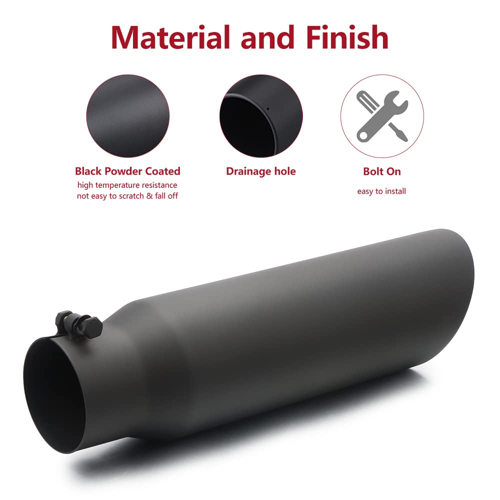 Lcgp 3'' Inlet Black Exhaust Tip, 3'' X 4'' X 15'' Universal Bolt On Stainless Steel Diesel Exhaust Tailpipe Tip