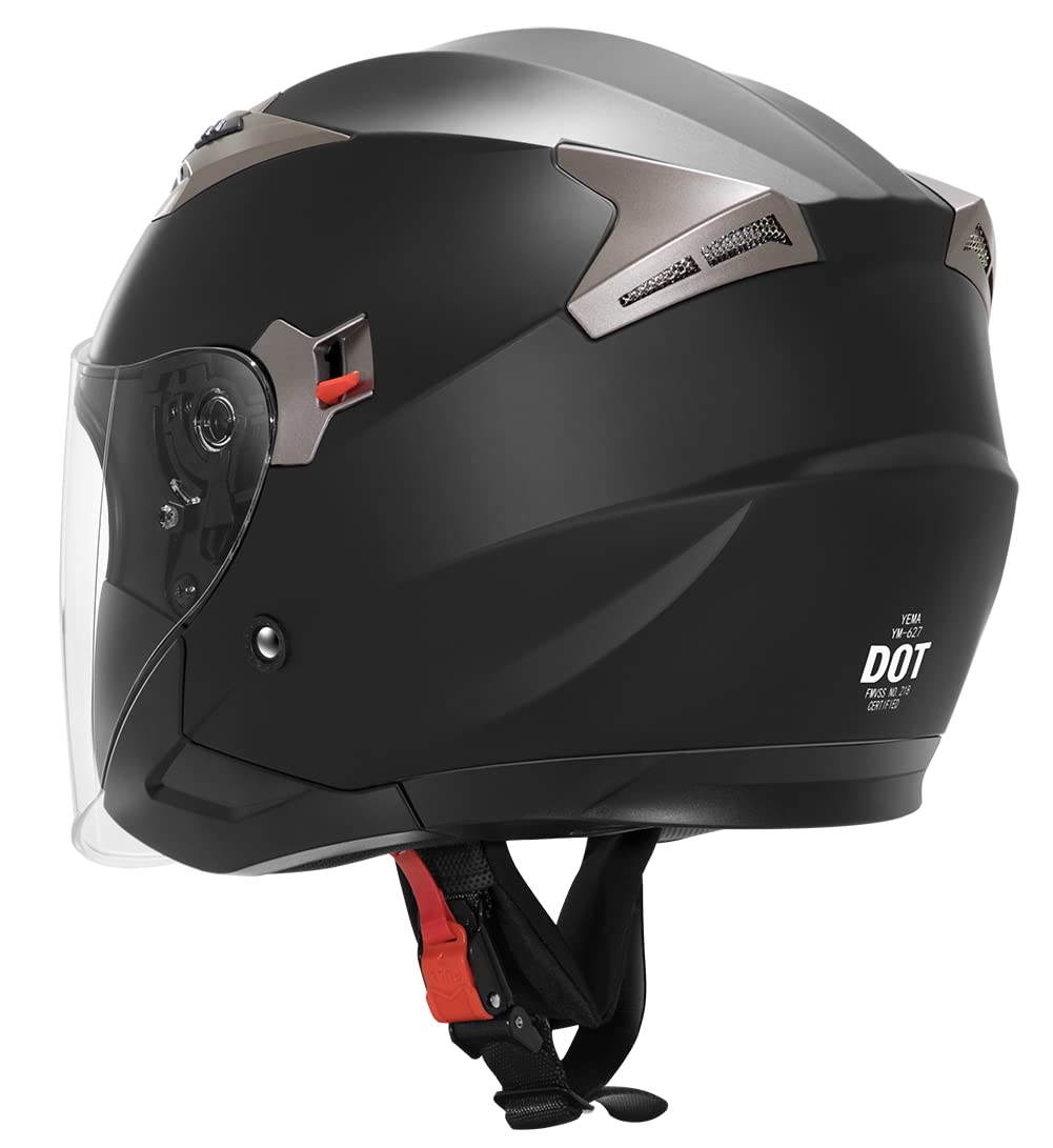 Motorcycle Open Face Helmet DOT Approved - YEMA Helmet YM-627 Motorbike Moped Jet Bobber Pilot Crash Chopper 3/4 Half Helmet wit