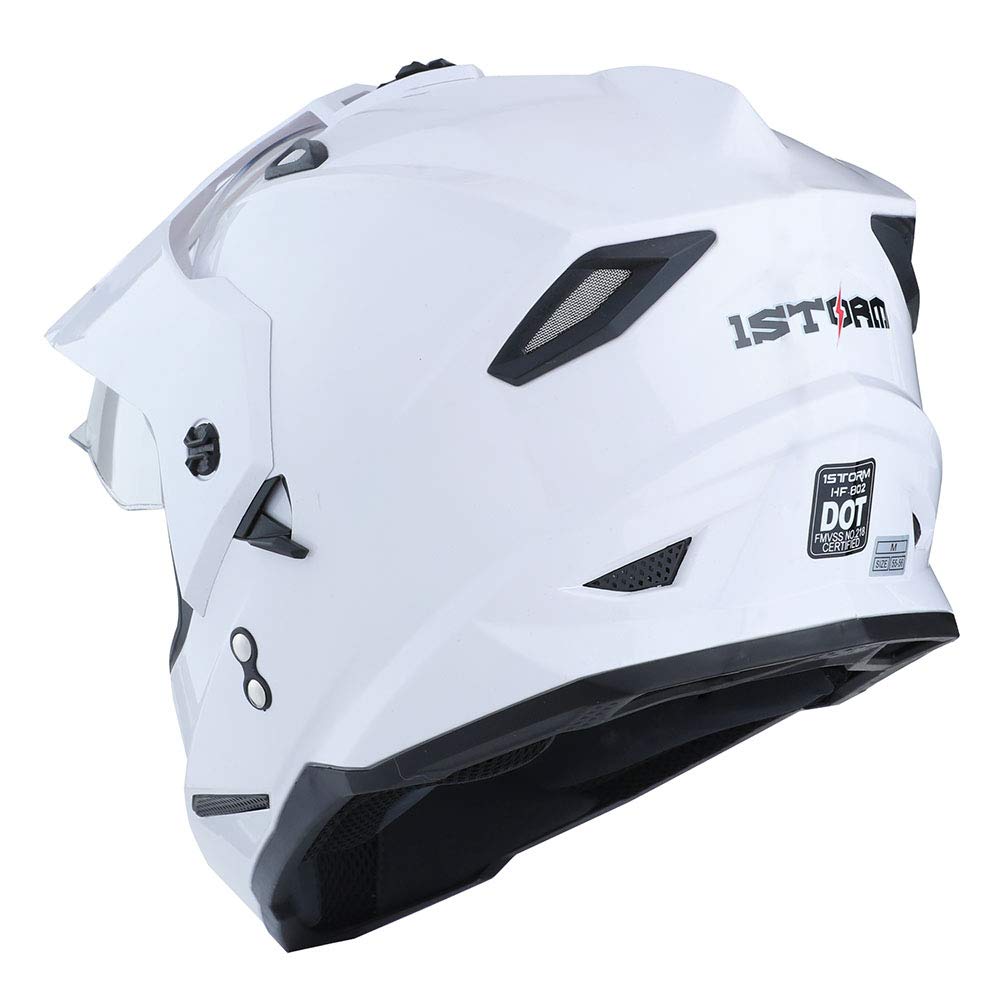 1Storm Dual Sport Motorcycle Motocross Off Road Full Face Helmet Dual Visor Glossy White, Size Xxl