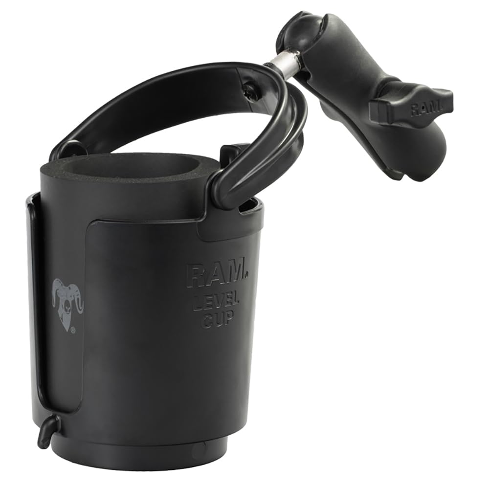 RAM Mounts RAP-B-132B-201U Level Cup 16oz Drink Holder with Double Socket Arm with Medium Arm Compatible with RAM B Size 1'' Bal