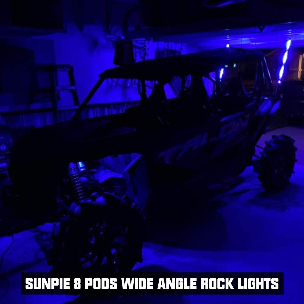 Sunpie 8 Pods 210 Degrees Wide Angle Rgbw Rock Lights Phone App Voice Mode Music Mode Automatic Control Neon Light Kit Wheel Wel
