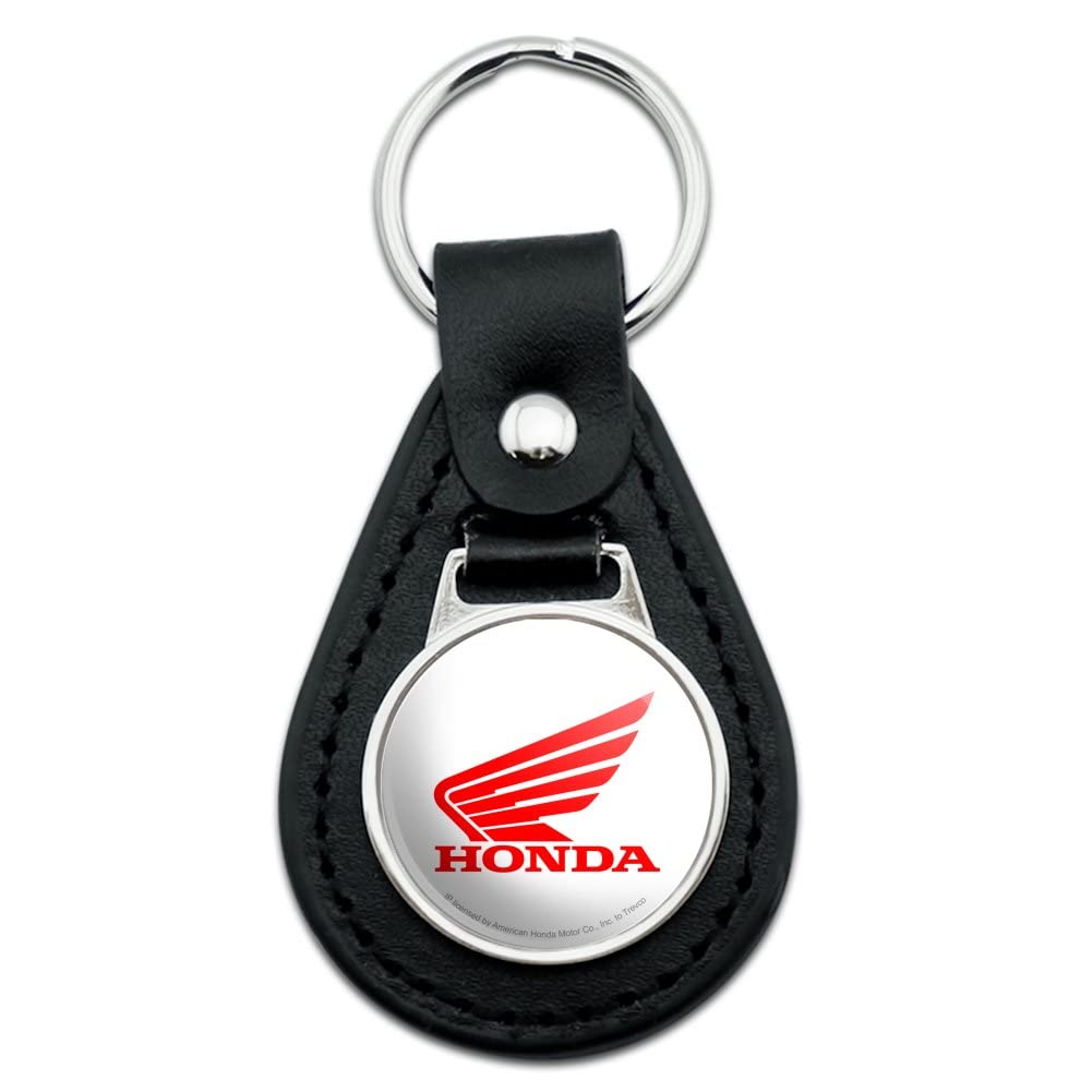 Graphics & More Black Leather Honda Powersports Logo Keychain