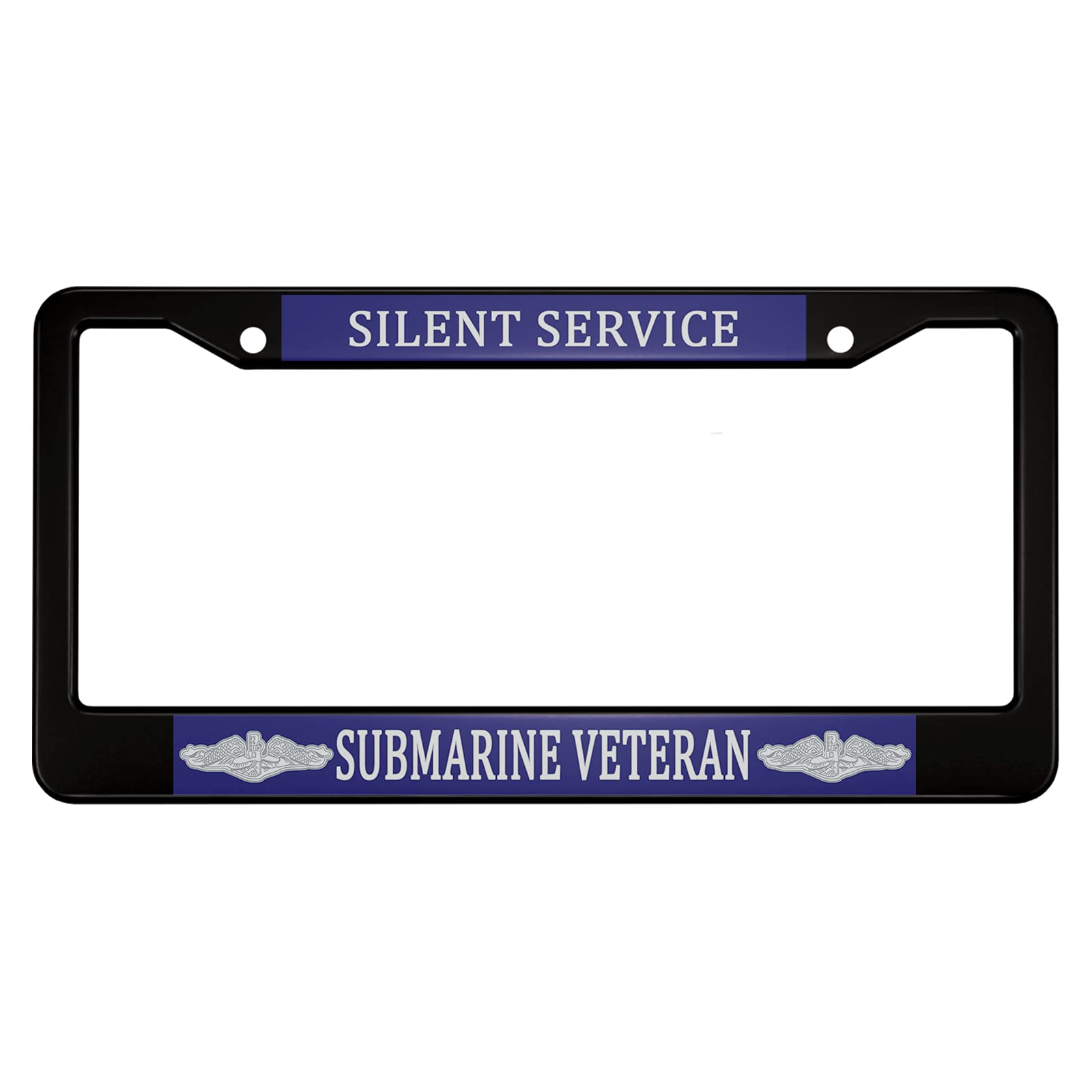 Ofloral Silent Service Sub Veteran Aluminum Alloy License Plate Frame White Dark Blue Applicable To Us Standard Car Metal Car Ta