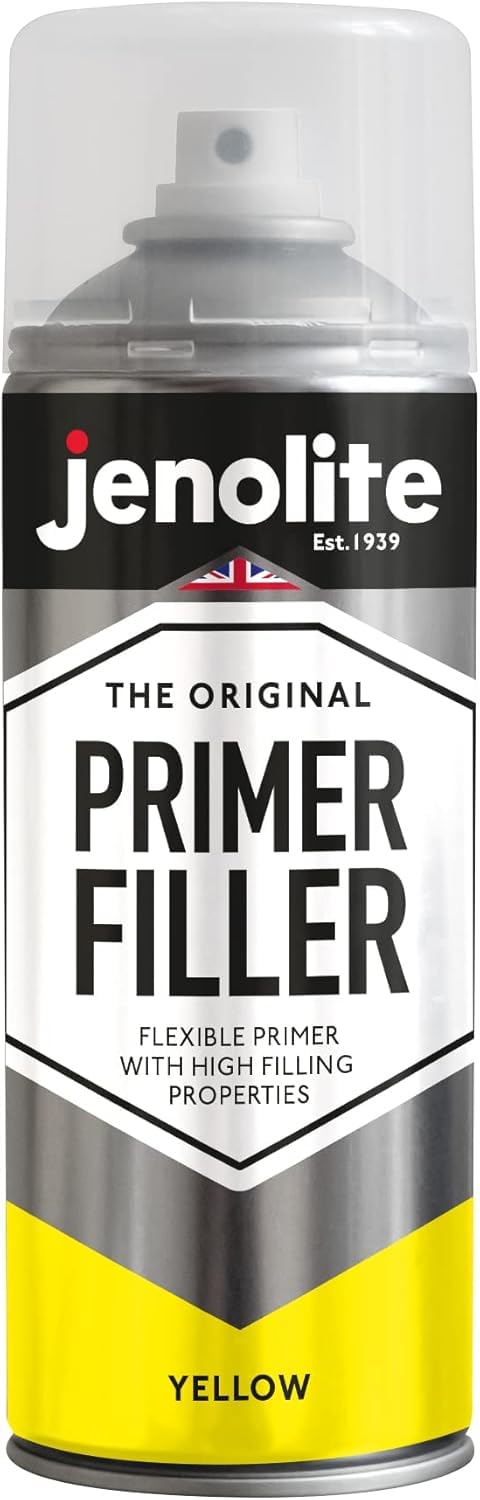 Jenolite Primer Filler Aerosol Paint | Yellow | Flexible Primer With High Filling Properties | Fills Small Dents & Scratches For