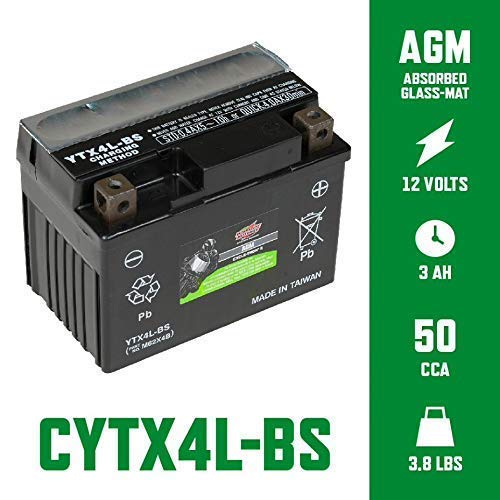 Interstate Batteries Ytx4L-Bs 12V 3Ah Powersports Battery 50Cca Agm Rechargeable Replacement For Brp, Honda, Ktm Motorcycles, Sc