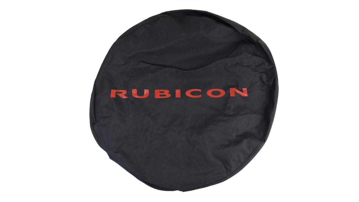 Mopar 82213743 Tire Cover Red Rubicon logo on Black Denim, for the 10th Anniversary Rubicon Edition, Fits P255, LT255/75R17, P25